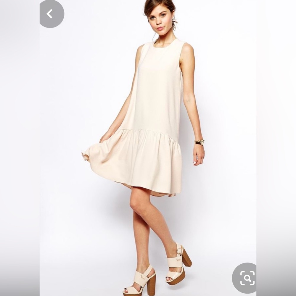 ASOS swing dress in textured ivory/cream with dipped hem